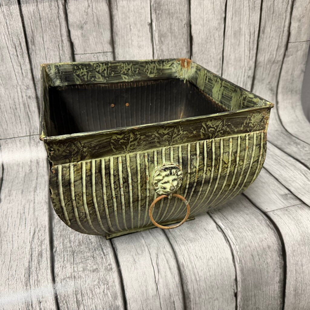 Square Green Metal Planter