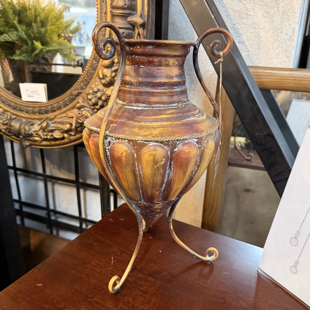 Metal Urn Vase on Stand