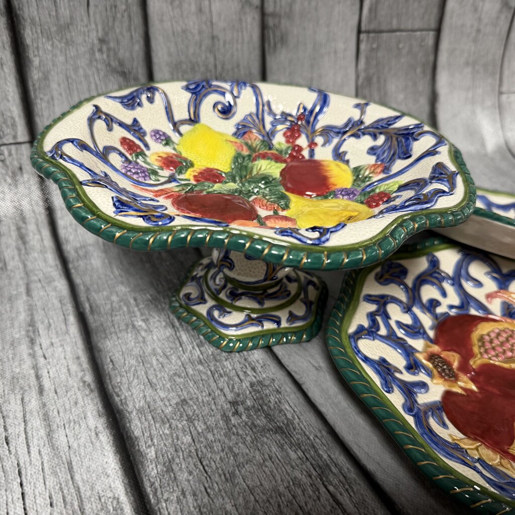 Florentine Fruit Round Compote + 2 Canape Plates