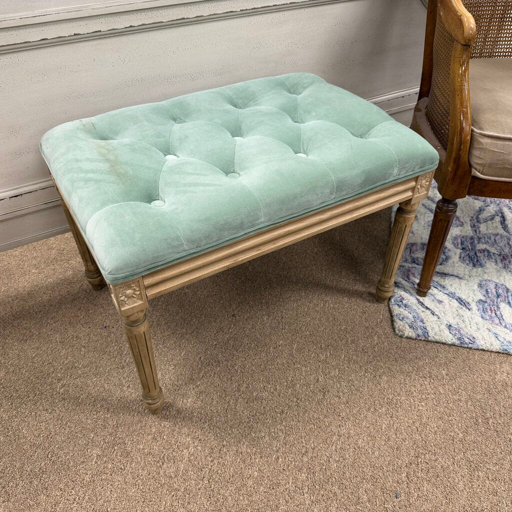 Vintage Velvet + Wood Stool