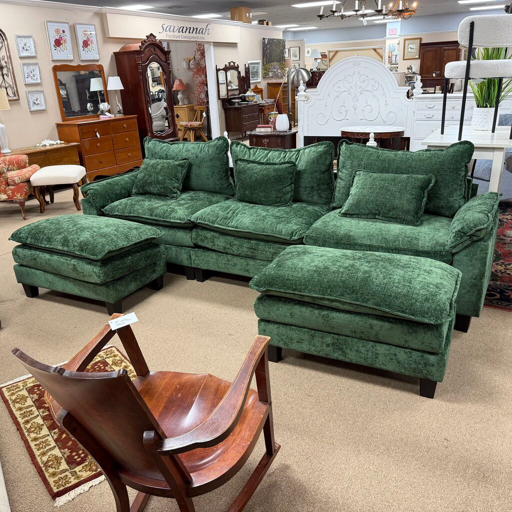 Modern Velveteen Sofa + 2 Ottomans