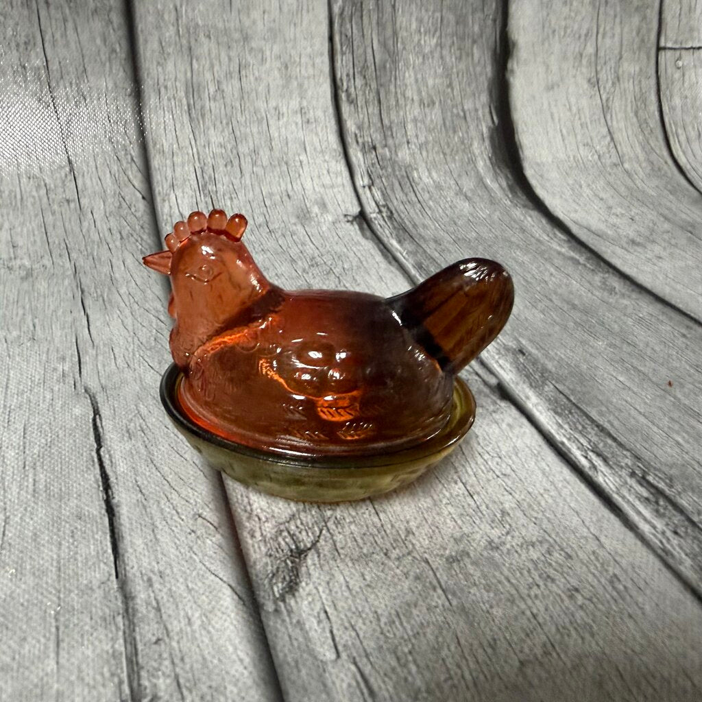 Vintage Amberina Glass Hen on Nest Dish