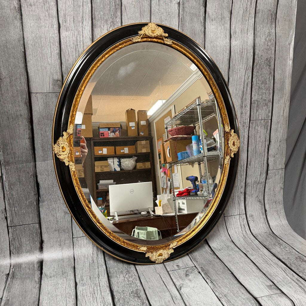 Black + Gold Oval Mirror