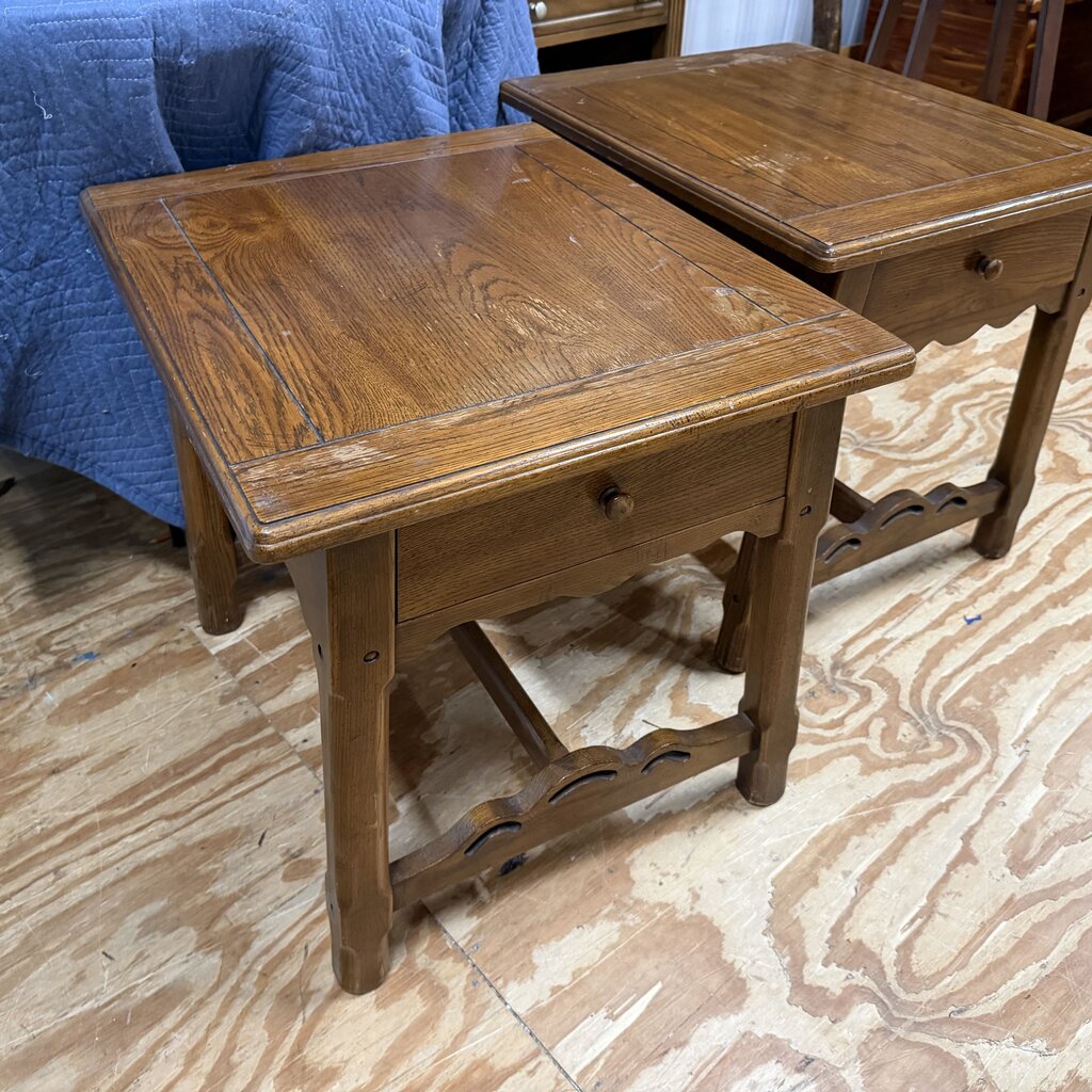 Pair Vintage 1-Dr Side Tables