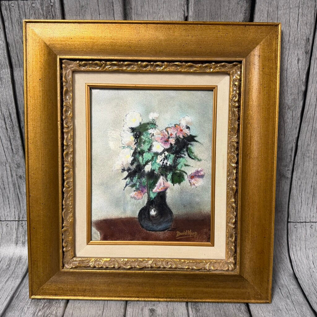 Hand Painted Original Floral Still Life on Tin