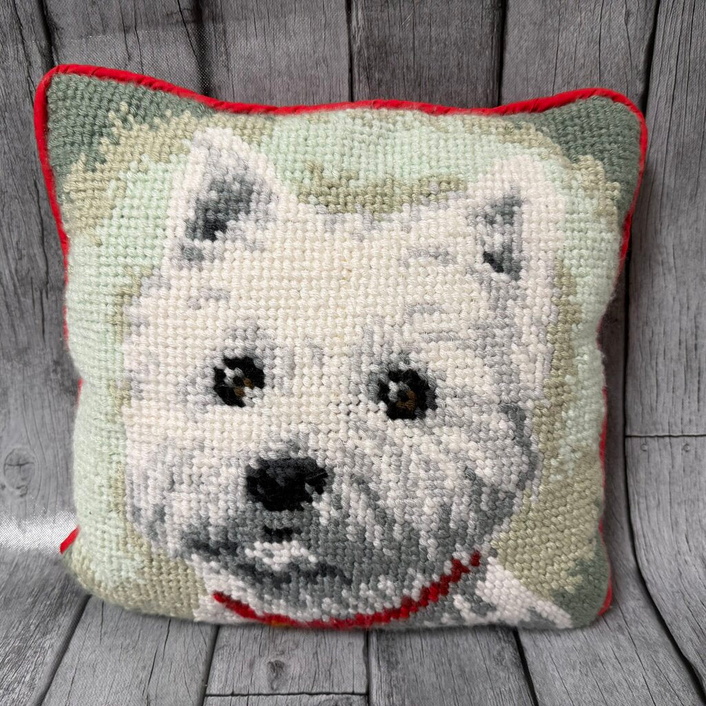 White Scottie Needlepoint Pillow