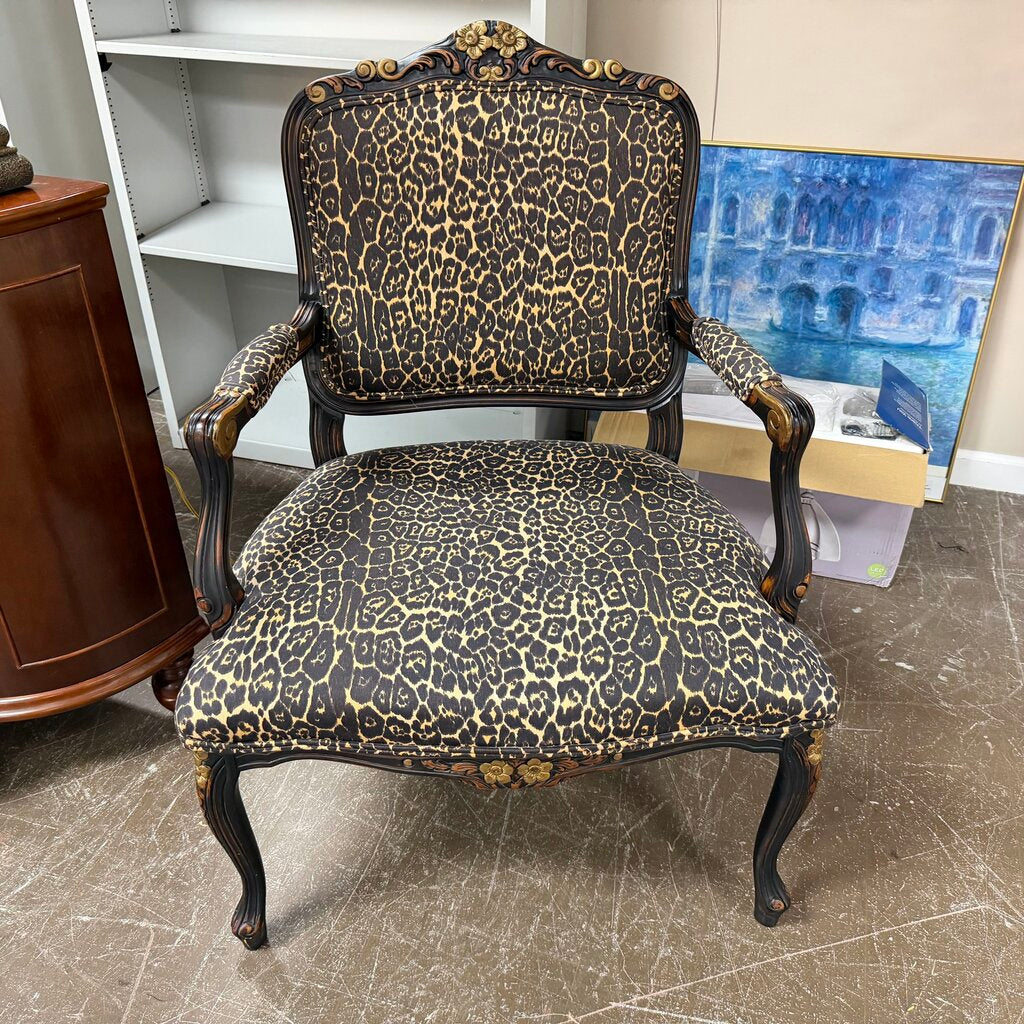 French Louis XV Style Leopard Print Armchair