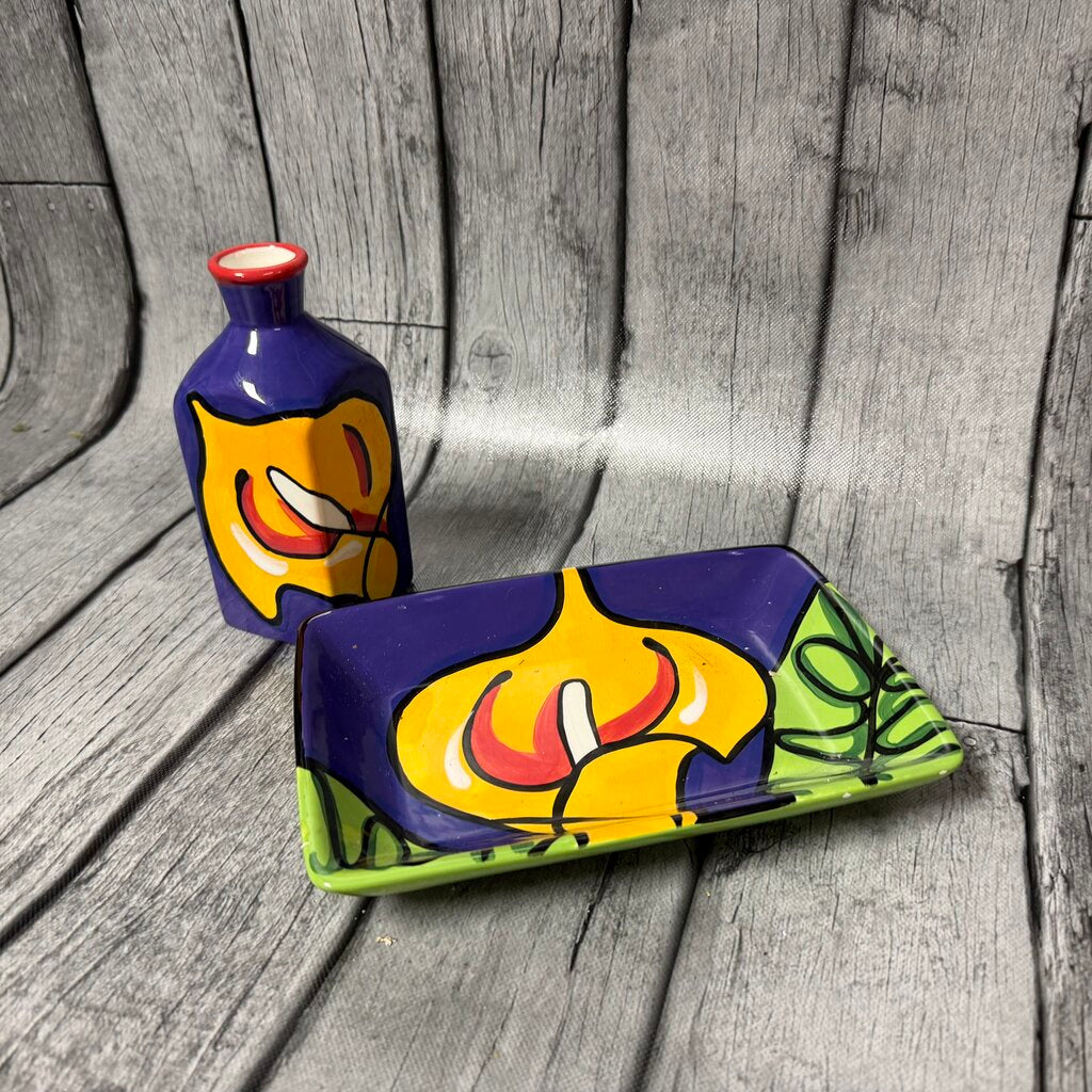 Colorful Vase & Platter Set