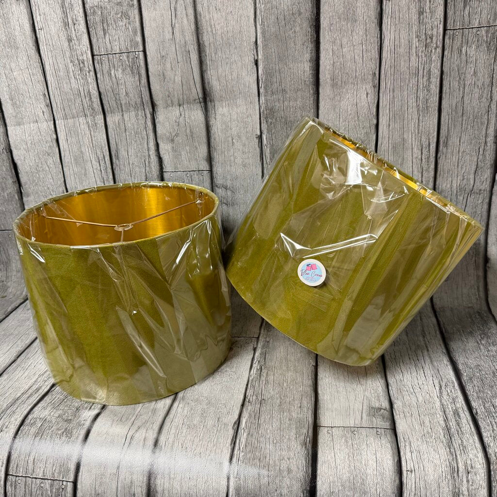 *NEW* Pair Gold Lined Green Velvet Lamp Shades
