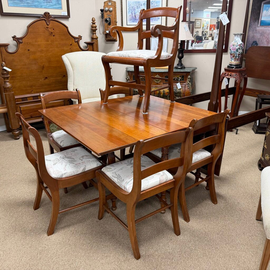 1950s Cherry Drop Leaf Table + 6 Chairs