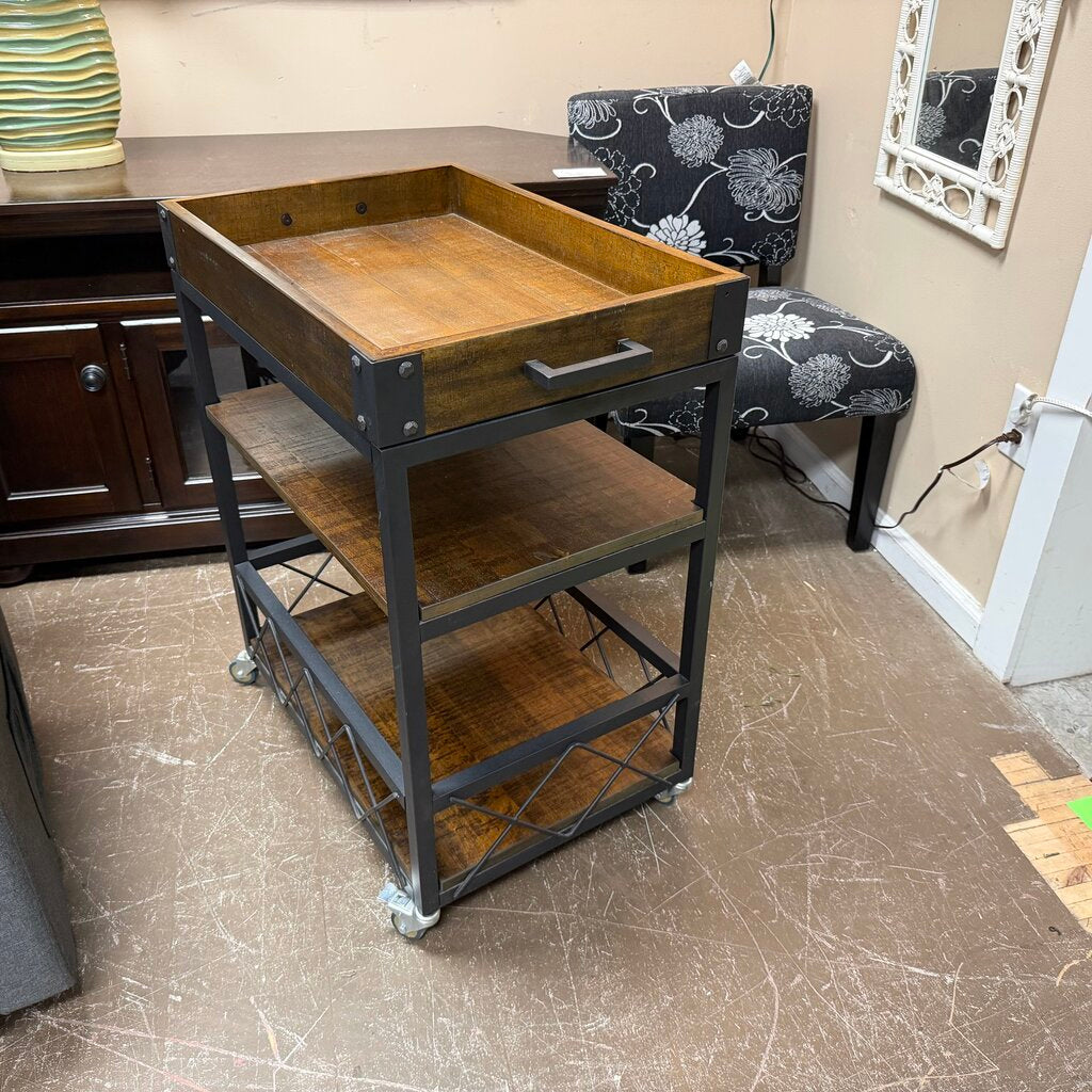 Industrial Style Rolling Bar Cart