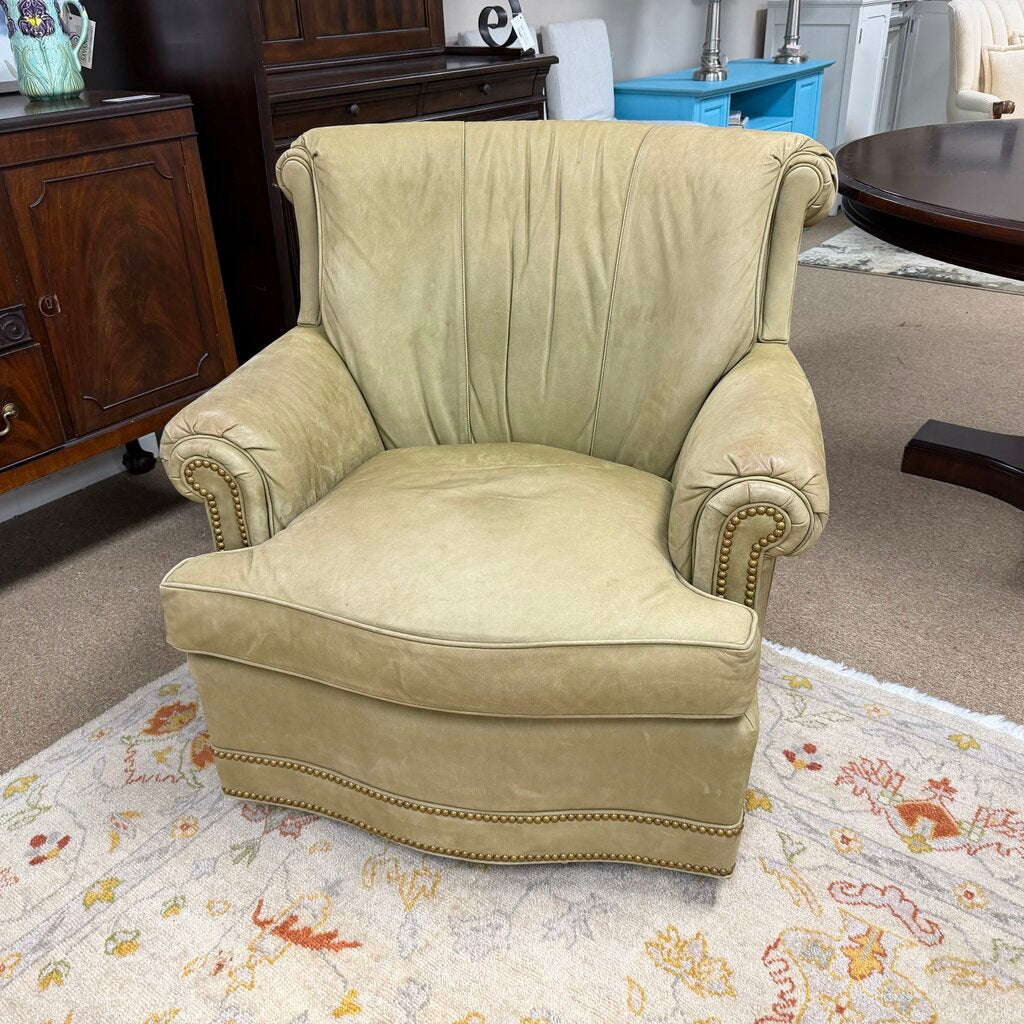 Pair Leather Swivel Rocker Club Chairs