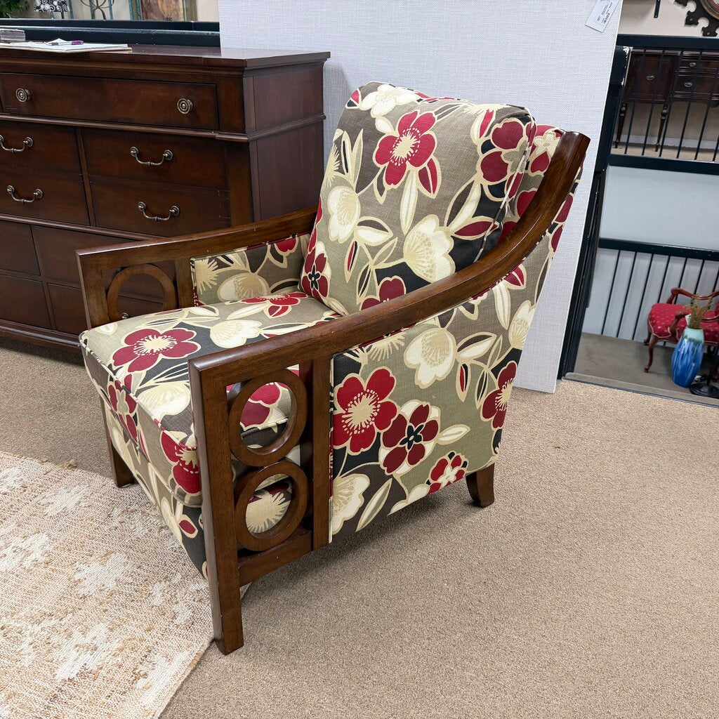 Wood + Floral Upholstered Accent Chair