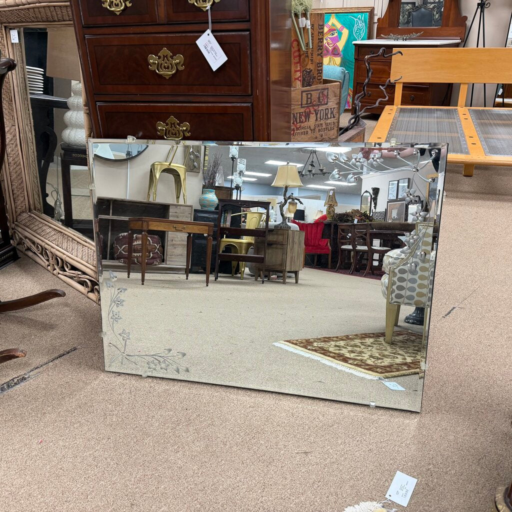 Beveled Mirror w/Etched Floral Detailing