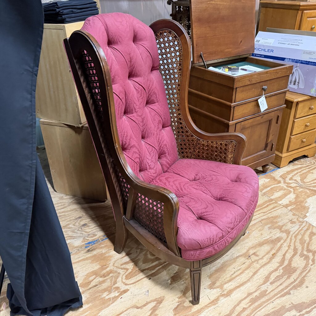 Vintage High Back Caned Wing Chair