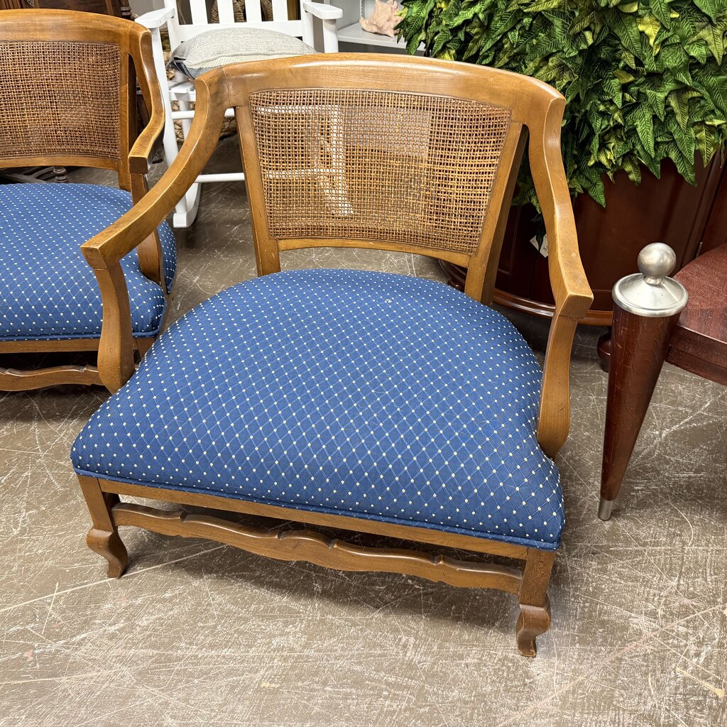 Pair Vintage Cane Back Club Chairs