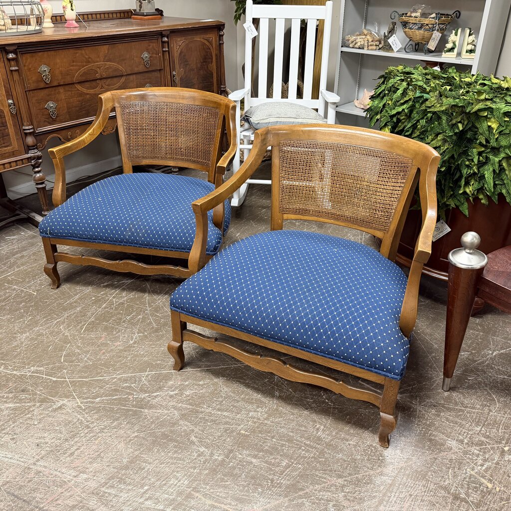 Pair Vintage Cane Back Club Chairs