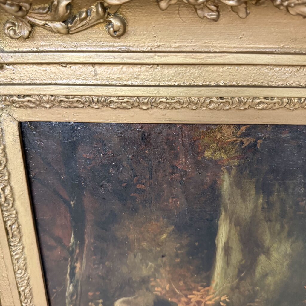 Hunting Dogs w/Game Basket Large Framed Oil Painting w/Gallery Light