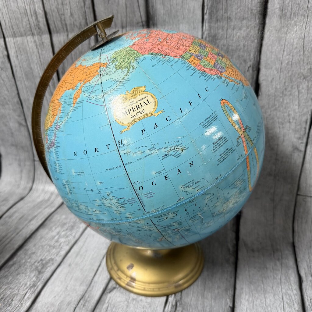 Vintage Crams Imperial 12" World Globe w/Metal STand