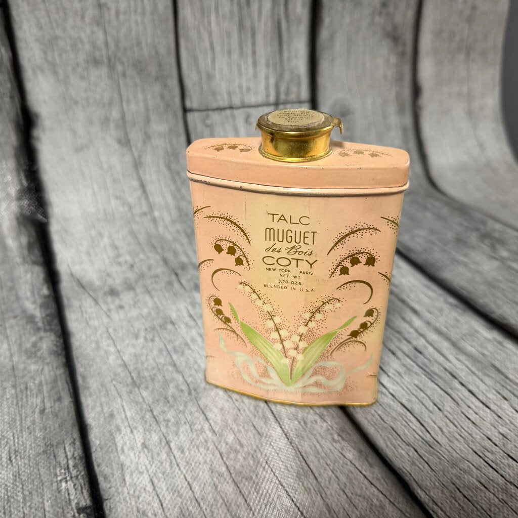 Vintage Coty “Muguet des Bois” Talcum Powder Tin – Lily of the Valley Design (1940s–1950s)
