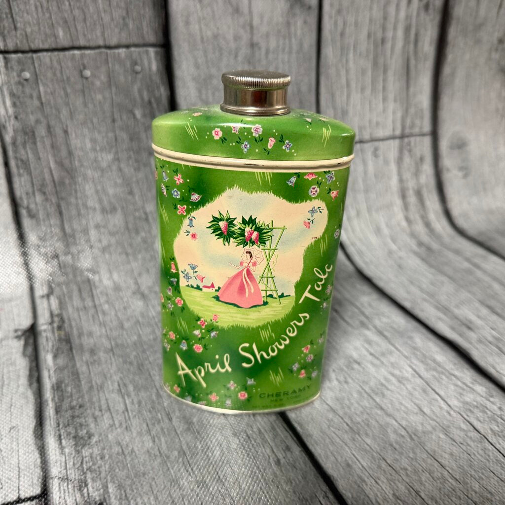 Vintage April Showers Talcum Powder Tin (1940s–1950s)