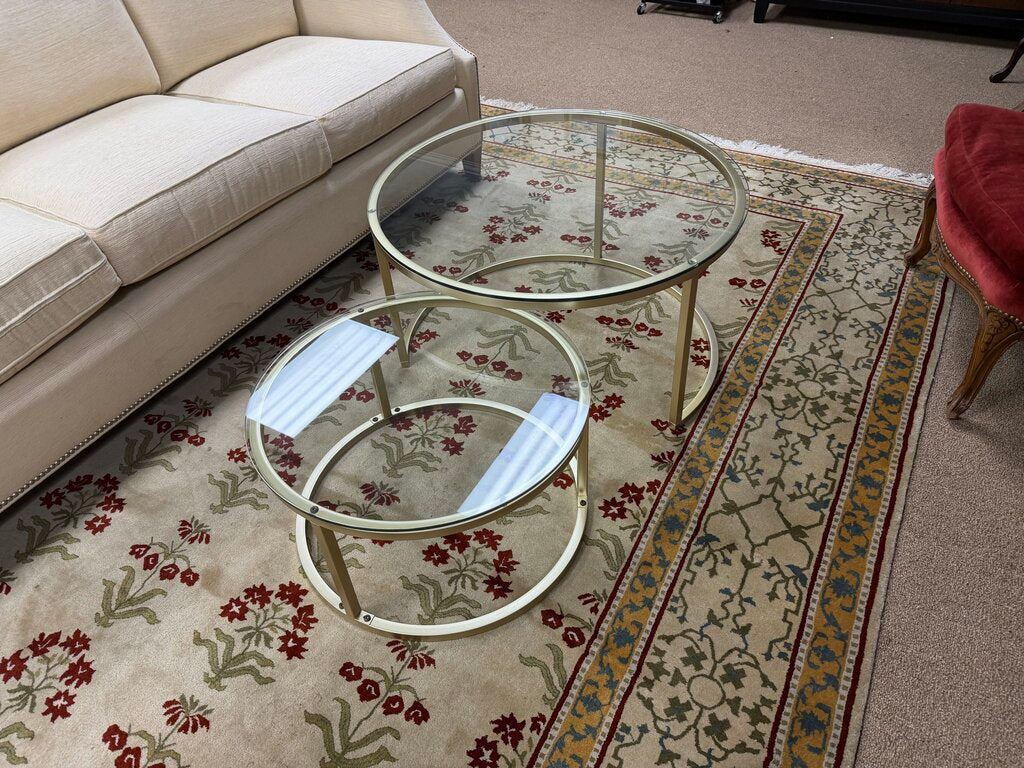 Pair Nesting Round Metal + Glass Coffee Tables