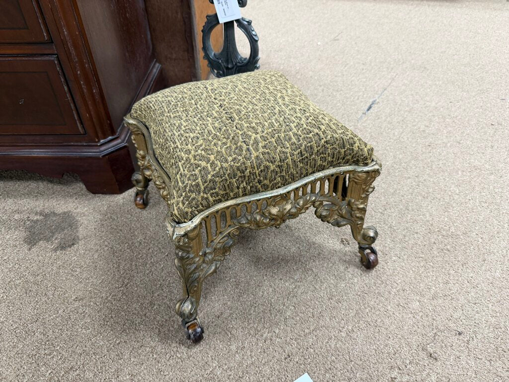 Victorian Cast Iron Footstool w/Upholstered Top