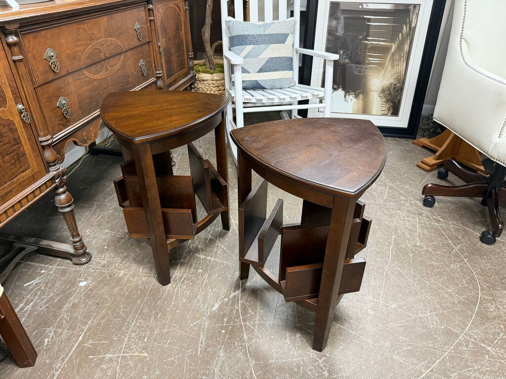 Pair Triangle Side Tables w/Built-in Magazine Racks