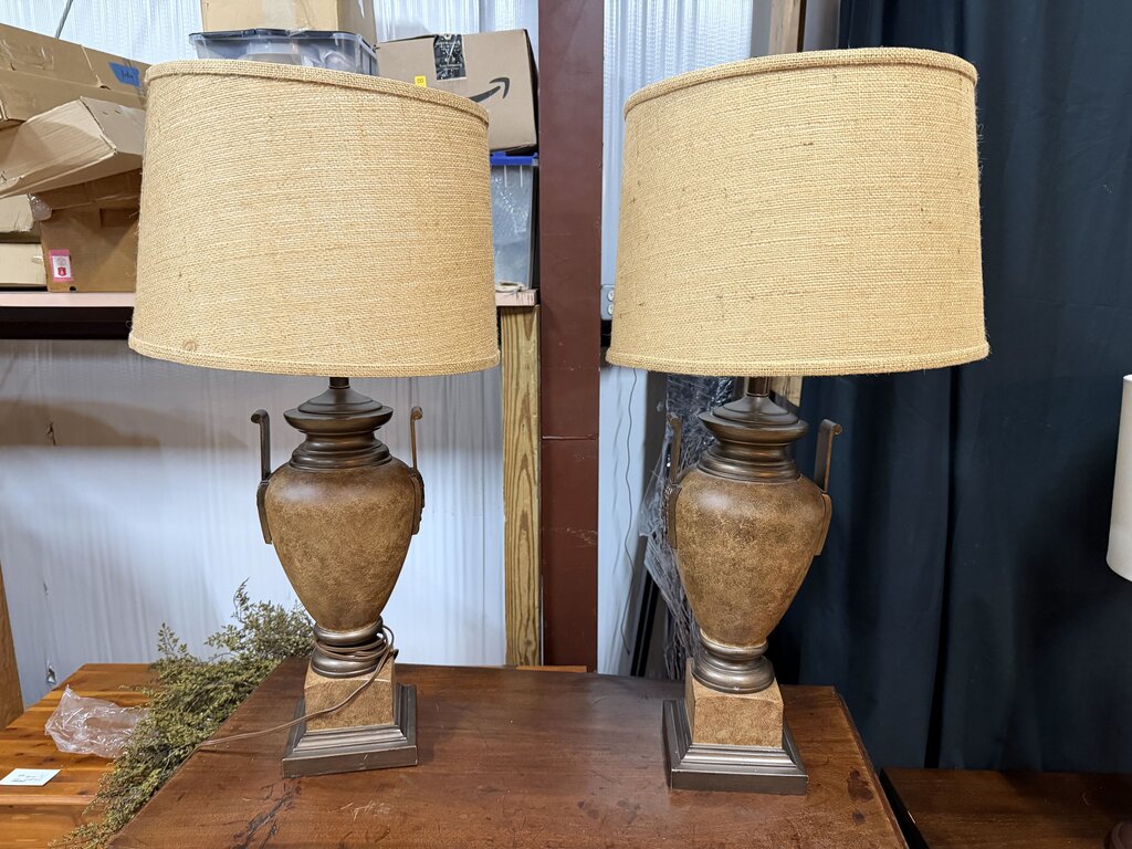 Pair Urn Style Lamps (crack on one)