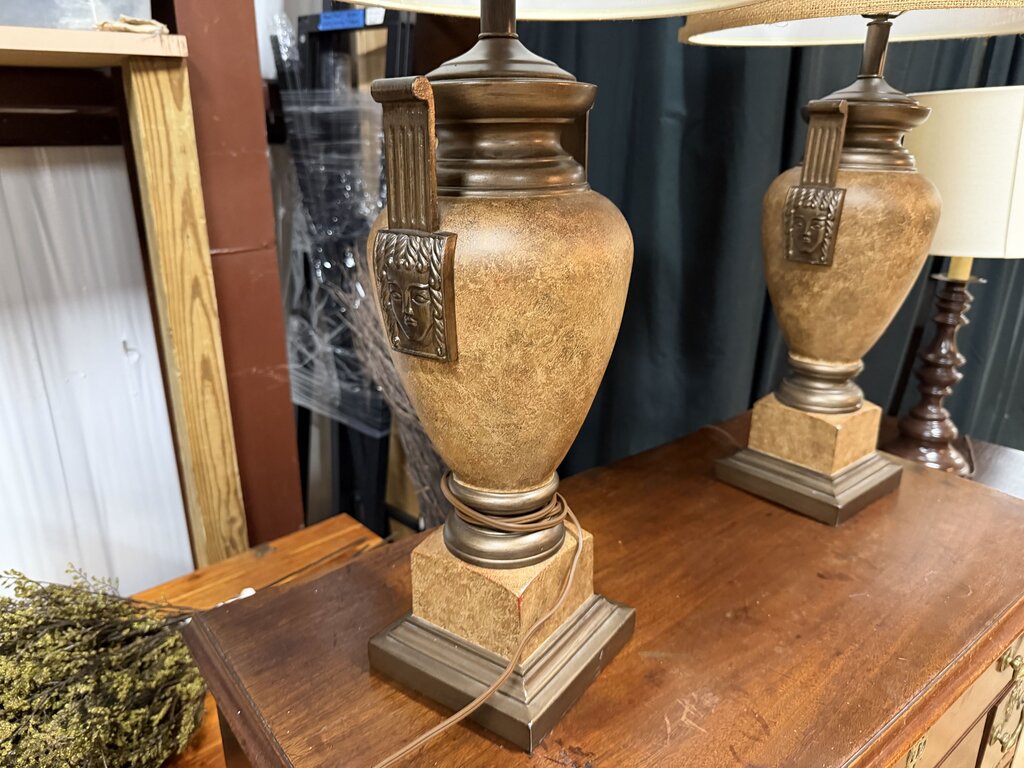 Pair Urn Style Lamps (crack on one)
