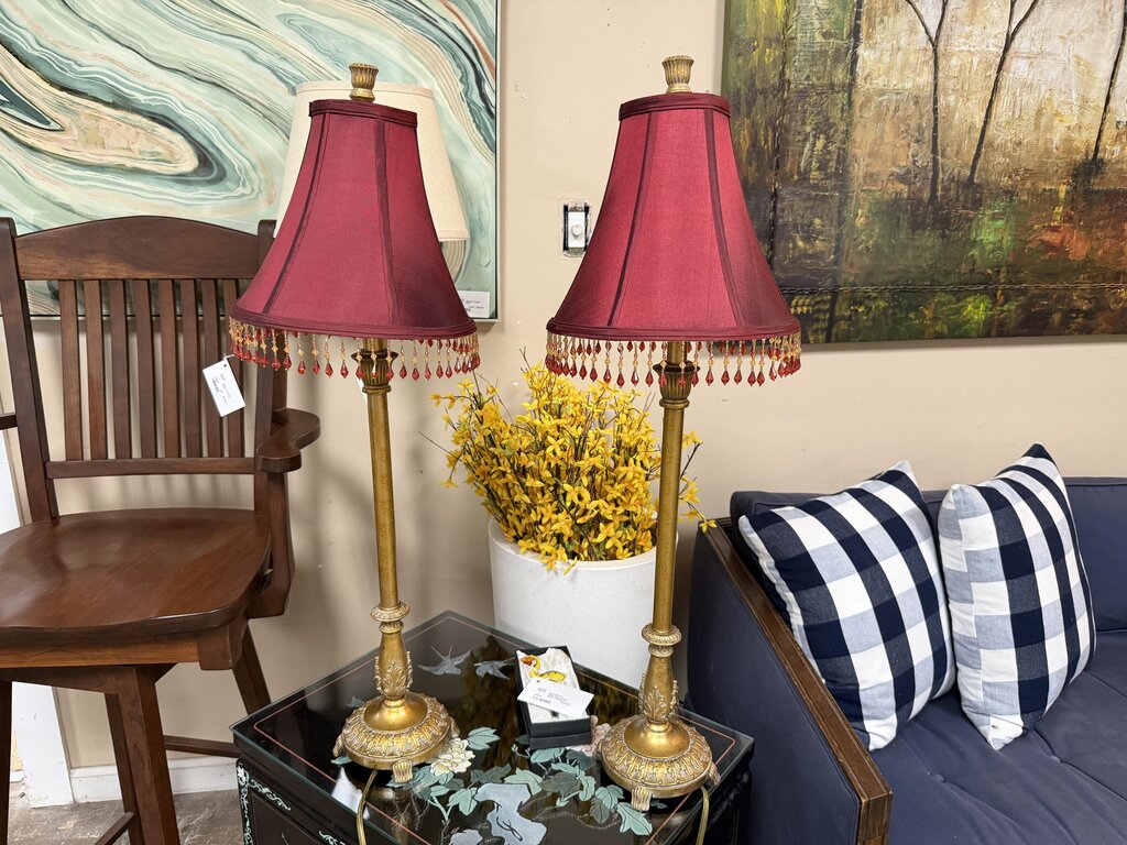 Pair Buffet Lamps w/Beaded Shades