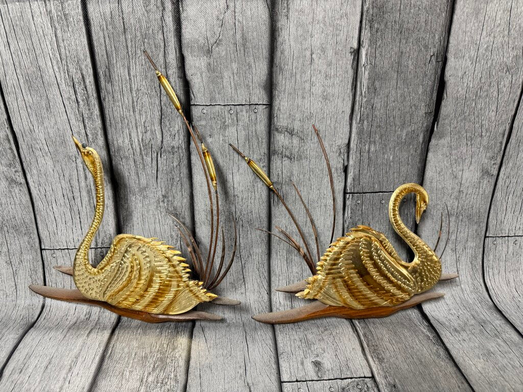 Pair Mid-Century Metal Swan Wall Decor