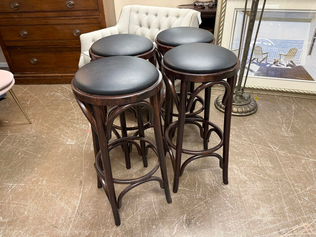 Set/4 Backless Wood Bar Stools w/Faux Leather Seats