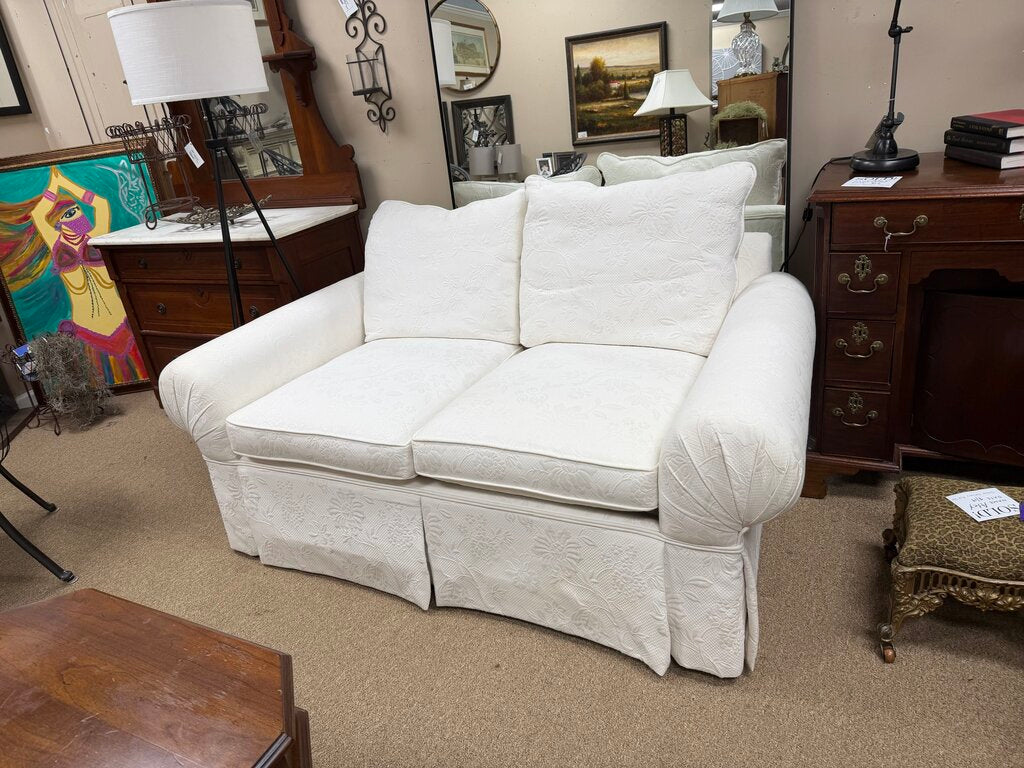 White Floral Embossed Loveseat
