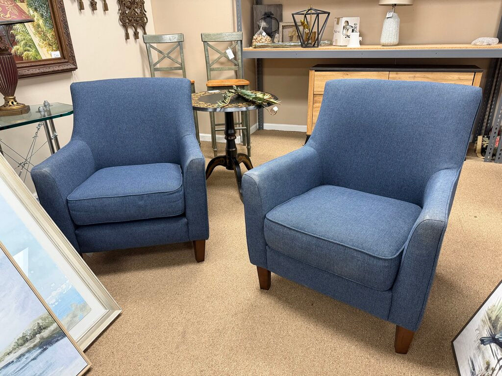 Pair Blue Tweed Accent Chairs