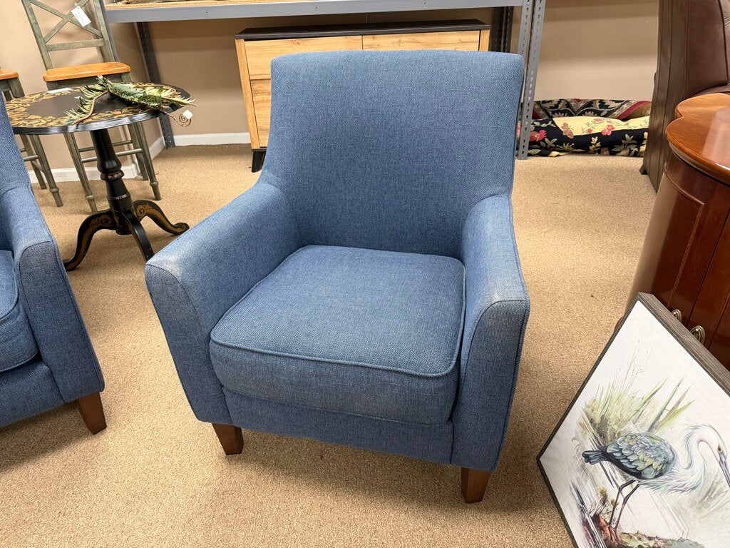 Pair Blue Tweed Accent Chairs