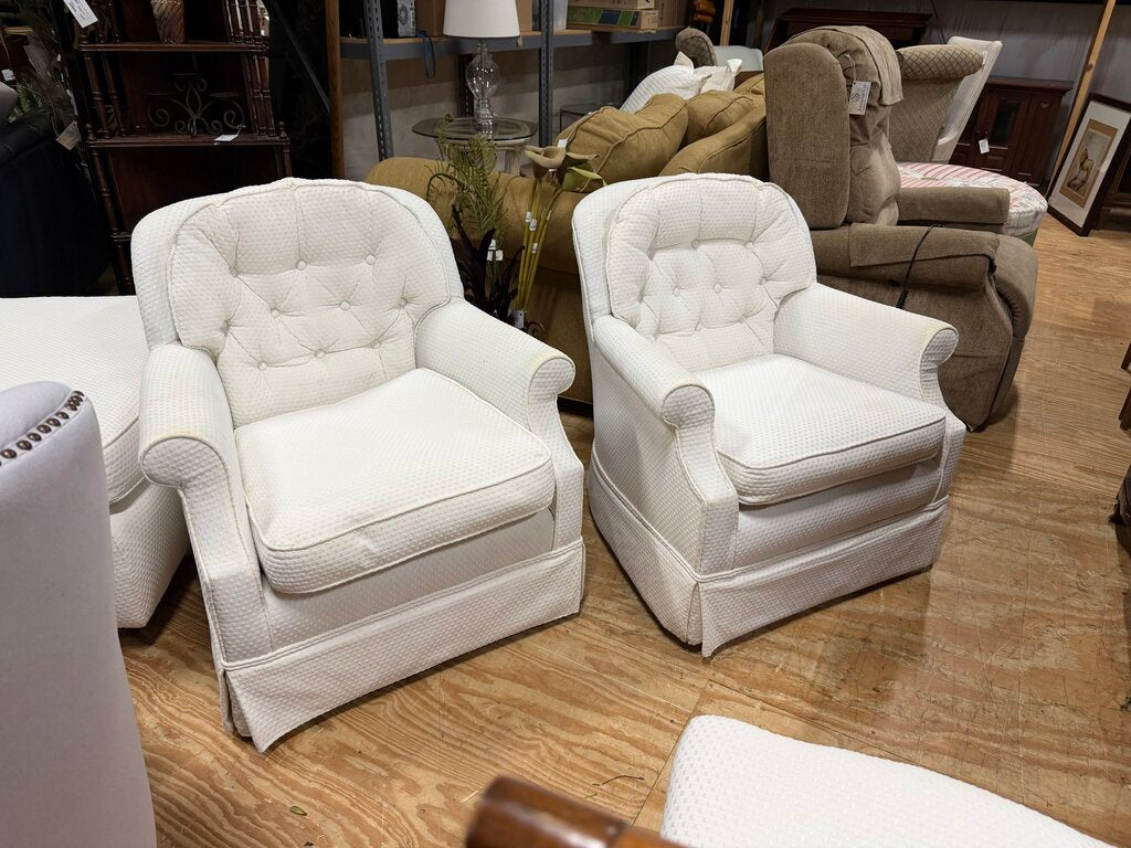 Pair Embossed White Swivel Chairs