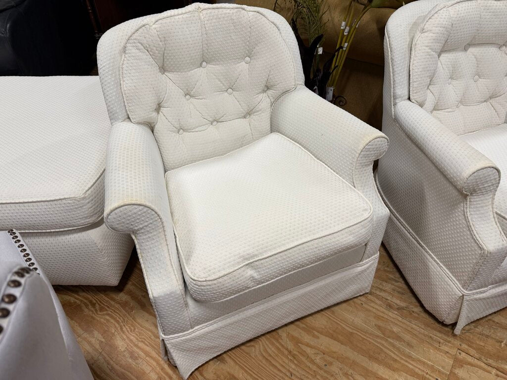 Pair Embossed White Swivel Chairs