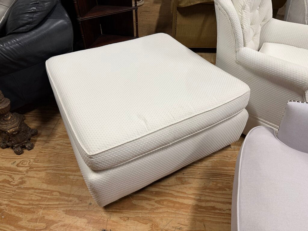 Embossed White Upholstered Ottoman