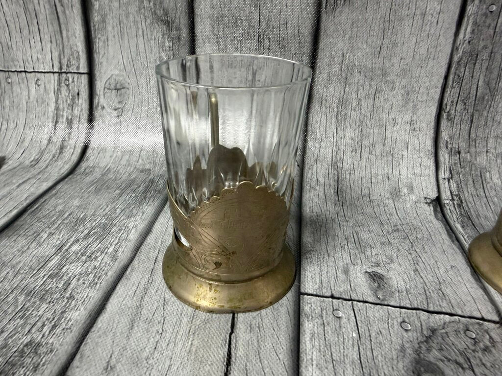 Set/5 Russian Tea Glasses in Podstakannik Tea Glass Holders