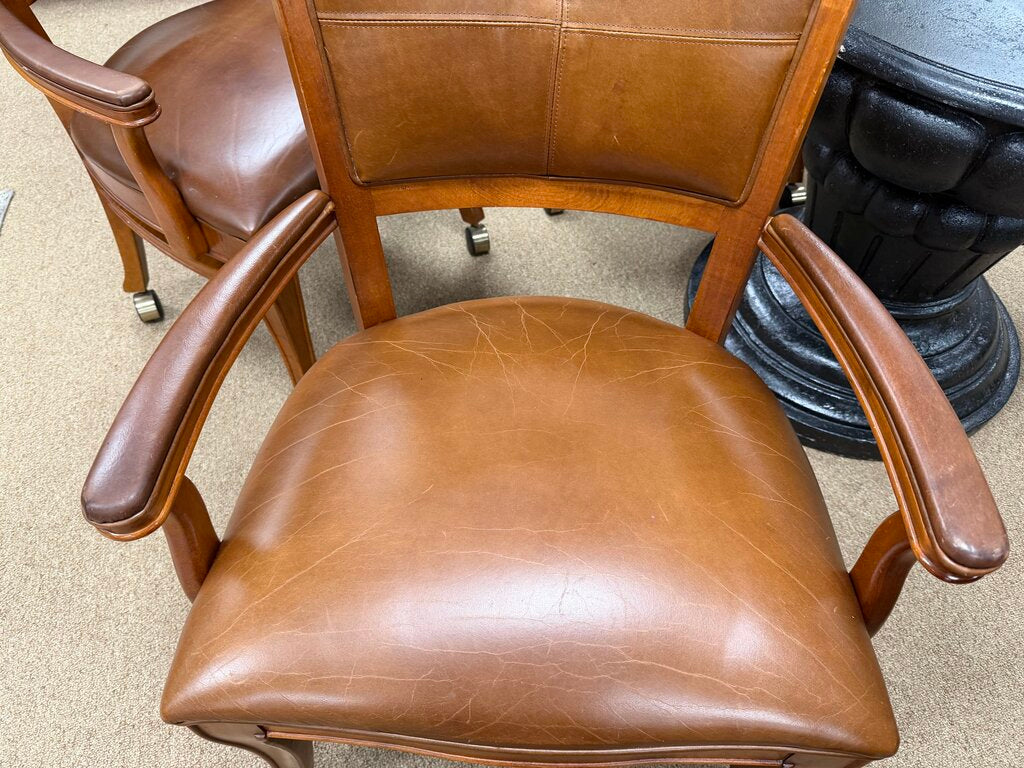 Set/6 Wood + Leather Armchairs on Casters