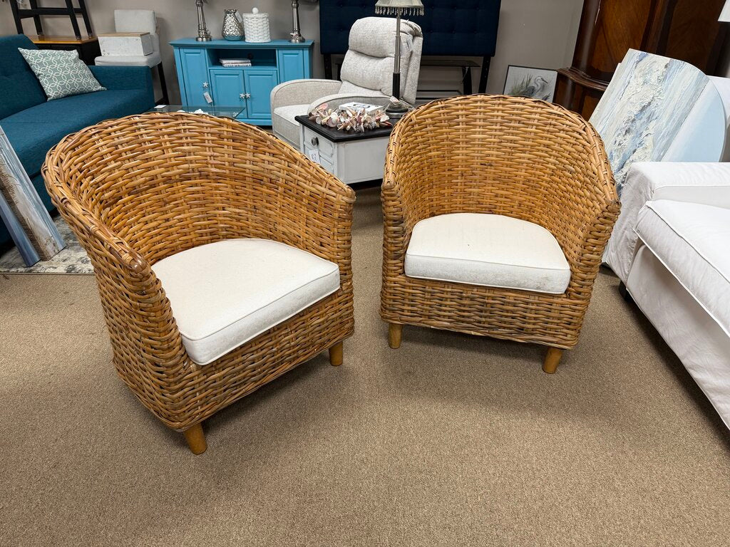 Pair Wicker Club Chairs