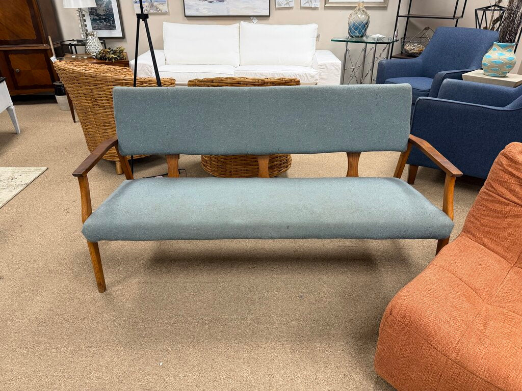 Mid Century Wood + Upholstered Bench/Settee