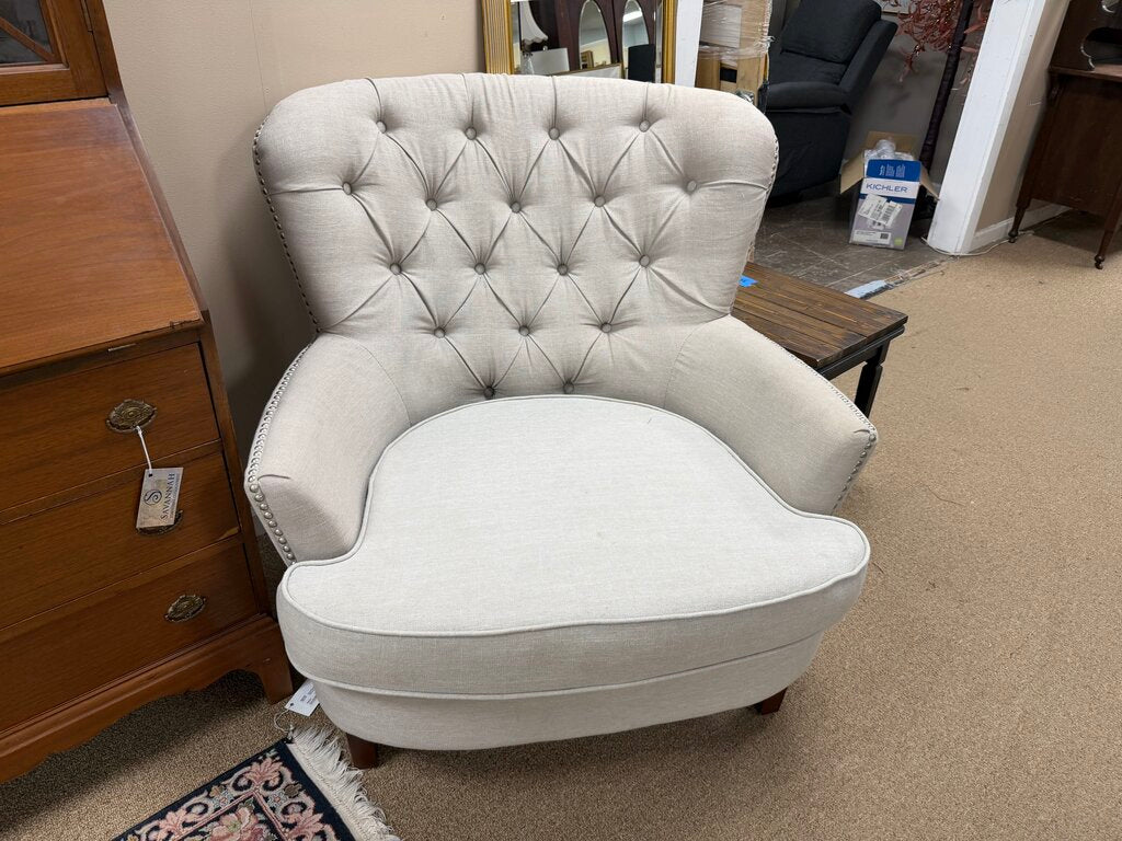 Pair Tufted Linen Accent Chairs