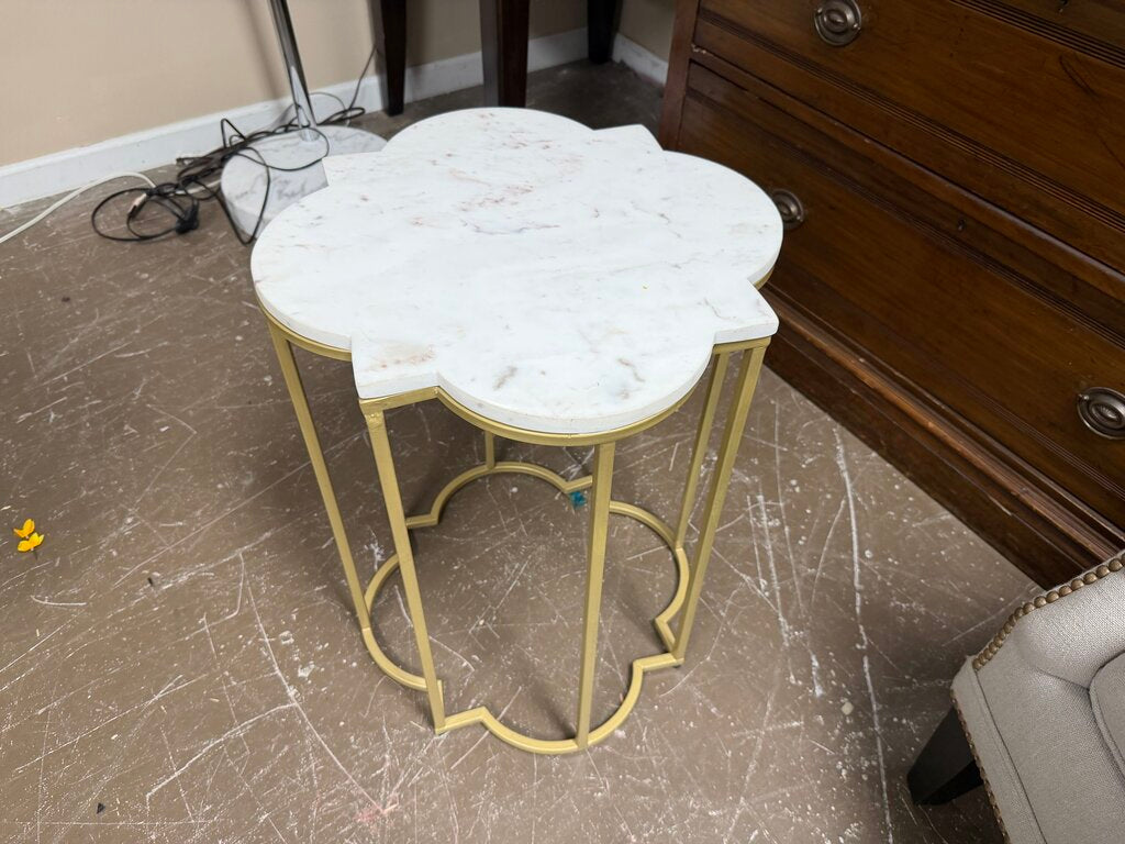 Gold Metal + Marble Quatrefoil Side Table