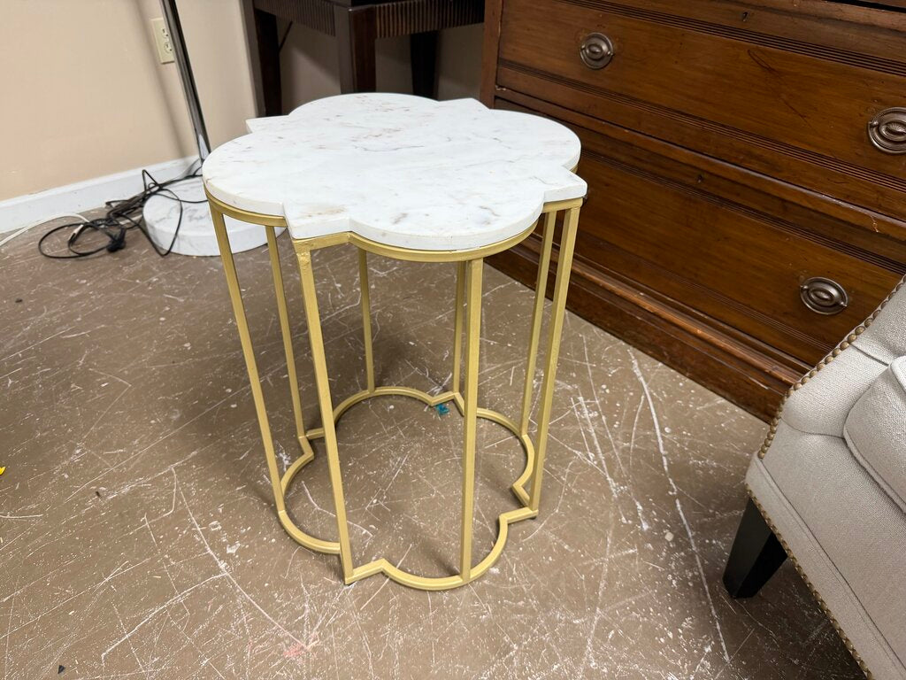 Gold Metal + Marble Quatrefoil Side Table