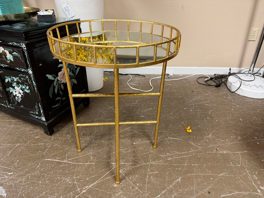 Round Gold Metal + Mirrored Side Table