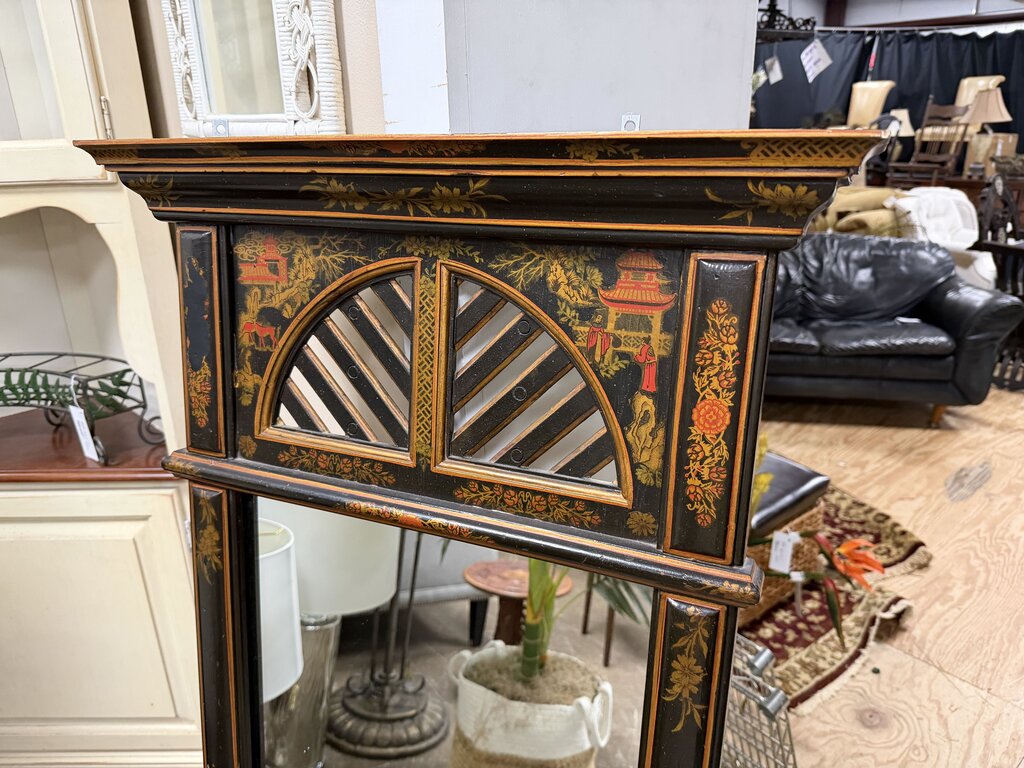 Tall Chinoiserie Style Black Mirror