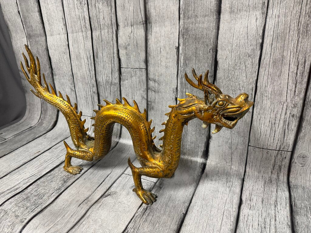 Chinese Style Cast Brass Dragon Sculpture