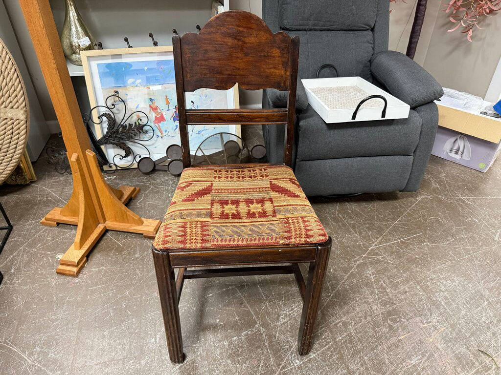 Vintage Wood Side Chair w/Kilim Seat